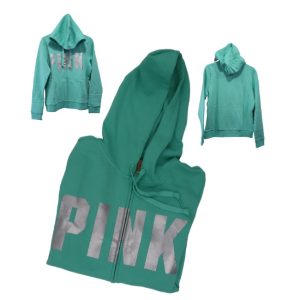 Victoria Secret (PINK) - Teal Ice Shine Fleece Zip-Up Hoodie (Size: Medium)